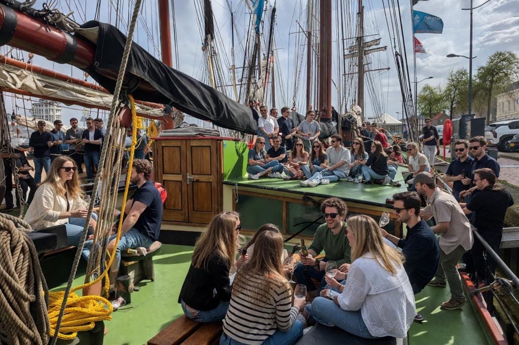 Vers ontbijt op tafel aan boord van zeilschip tijdens overnachting in Kampen